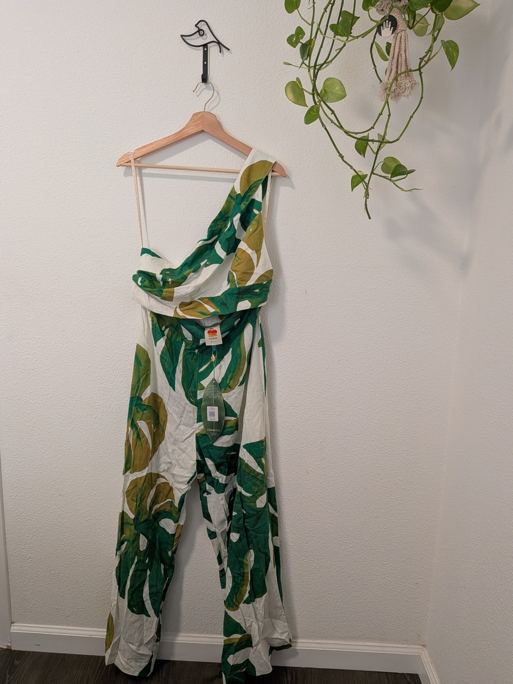 FarmRio Monstera One-Shoulder Jumpsuit - Green/White - Picture 1 of 6